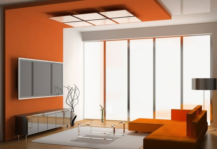 tak design modern orange glans paneler skänk tv