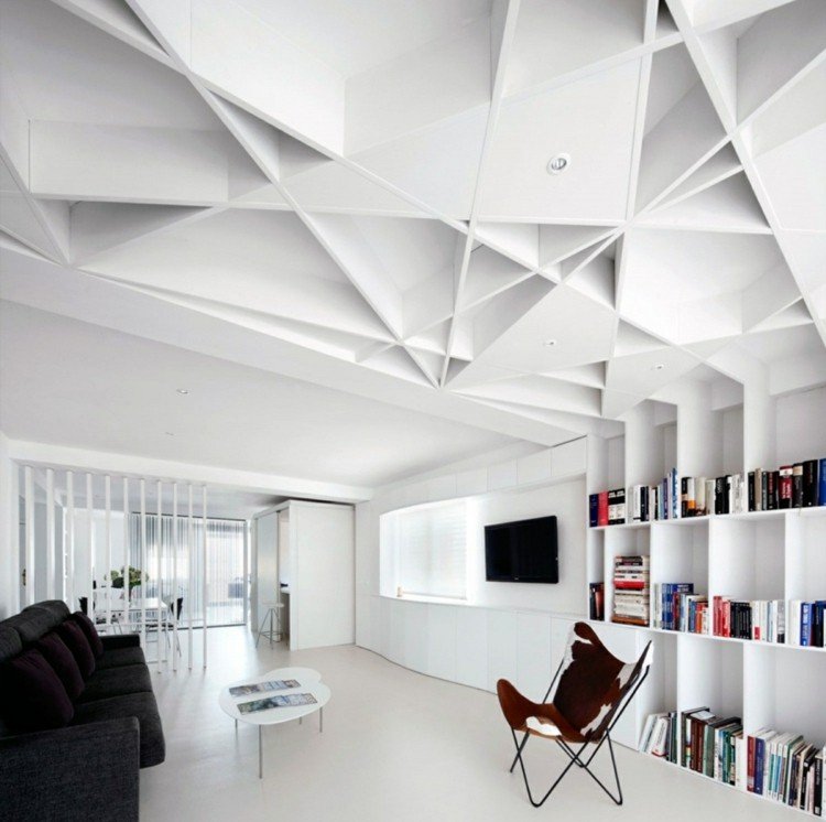 tak design modern minimalistisk design vit hylla böcker stol
