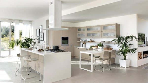modern öppen modern design kök vitt ljus trä kök ö