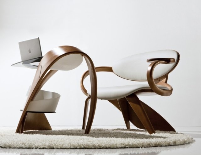 moderna möbler trä elegant böjd skrivbordsfåtölj