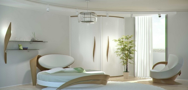 modern design möbler trä sovrum säng fåtölj garderob vit