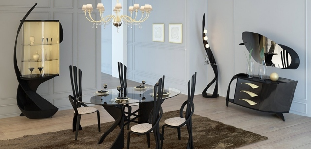 moderna möbler trä svart matsal uppsättning byrå glastopp
