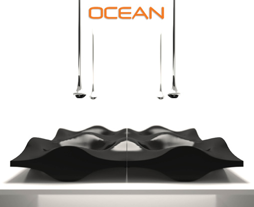 ocean design tvättställ svart vågform bandini