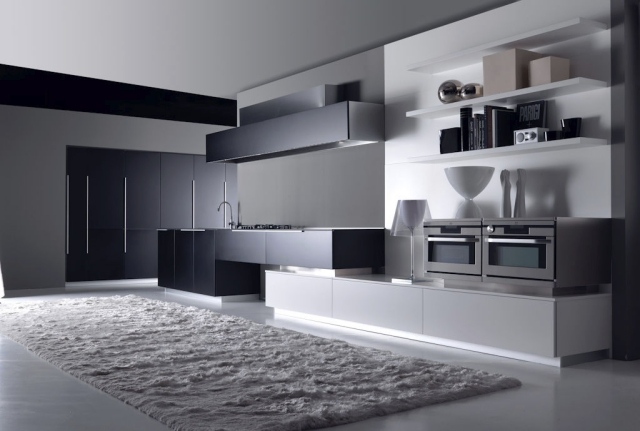 modern block kök design svart och vitt matt