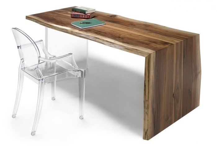 designer-bord-massivt trä-bord-plast-ben-transparent-stol-akryl