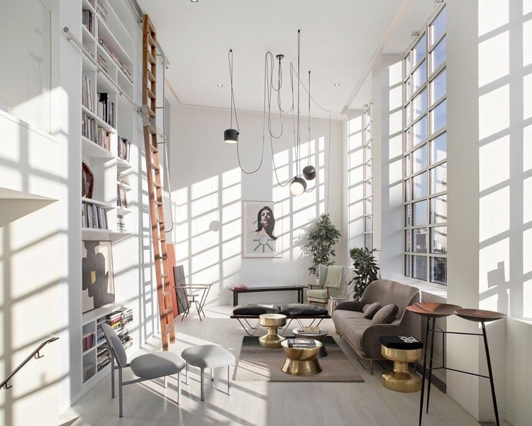 designer-vardagsrum-lampor-modern-högt i tak-sikt-taklampa