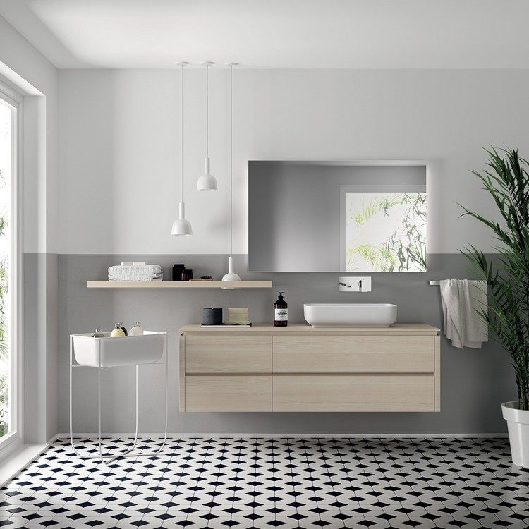 inredning badrum modern minimalistisk ljus trä look