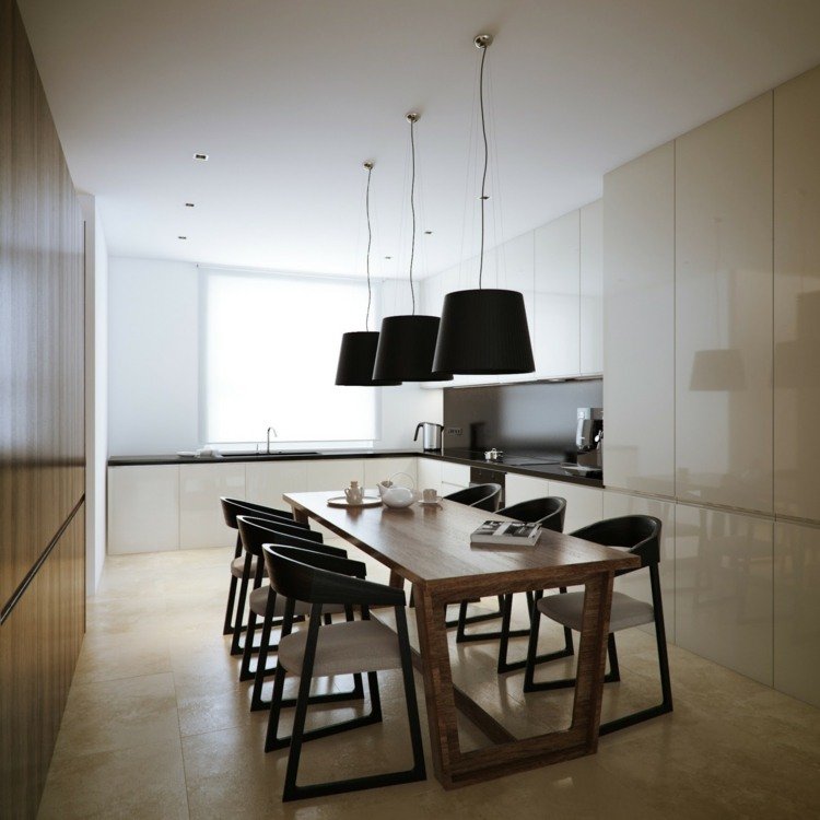 möbler modern matsal abstrakt design stolar bord trä kök beige högglans