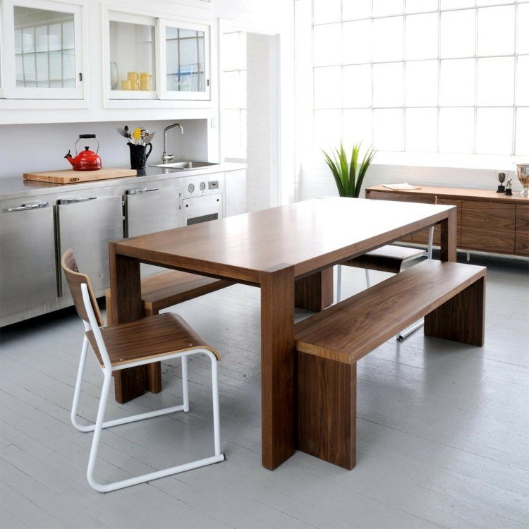 inredning modern matsal enkel stil bänk trä kök stål