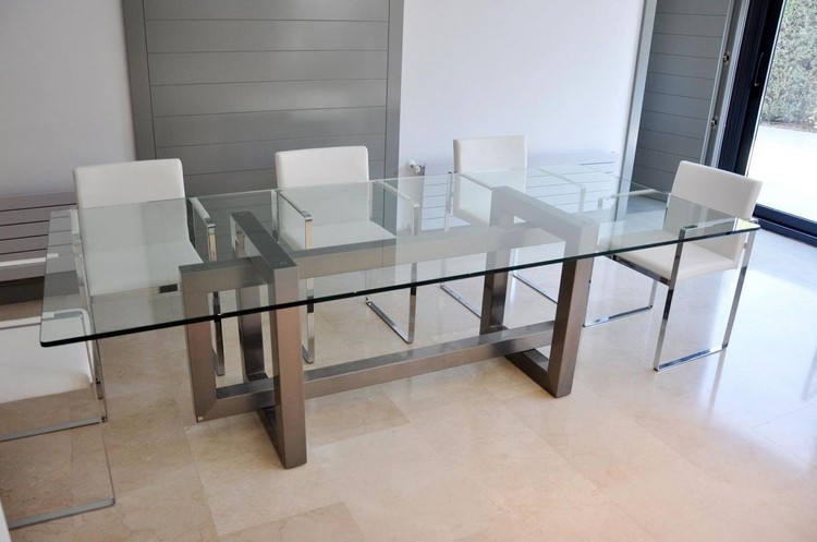 Matsalsmöbler matbord-rektangulärt-glas-bordsskiva-metall-bas