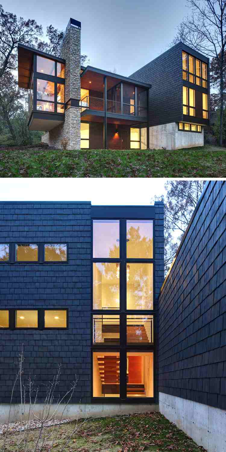 modern-fasad-trä bältros-svart arkitekt hus-platt tak-panoramafönster-natursten