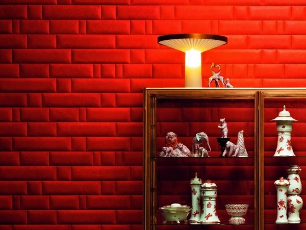 3d kakel lägger rött läder väggbeklädnad modern