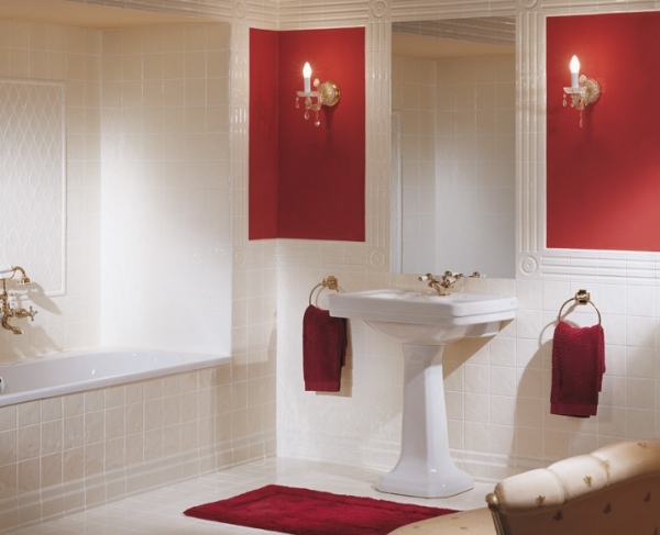 Röda och vita badrum inredning kakel modern