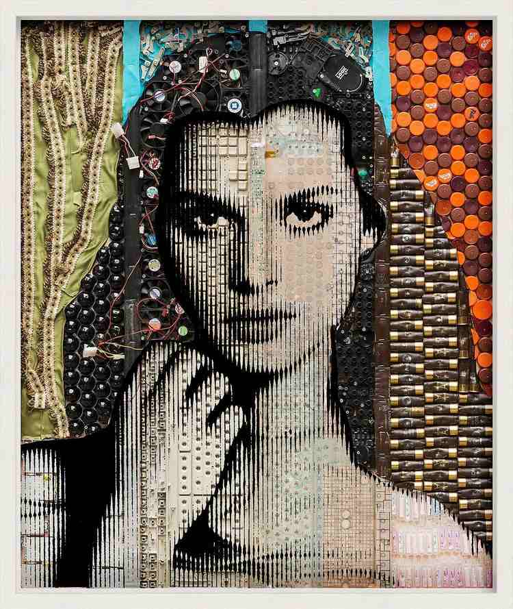 Modern fotokonst -Renaud-Delorme-wande-Nastassja-Kinski-collage-kabel-batterier