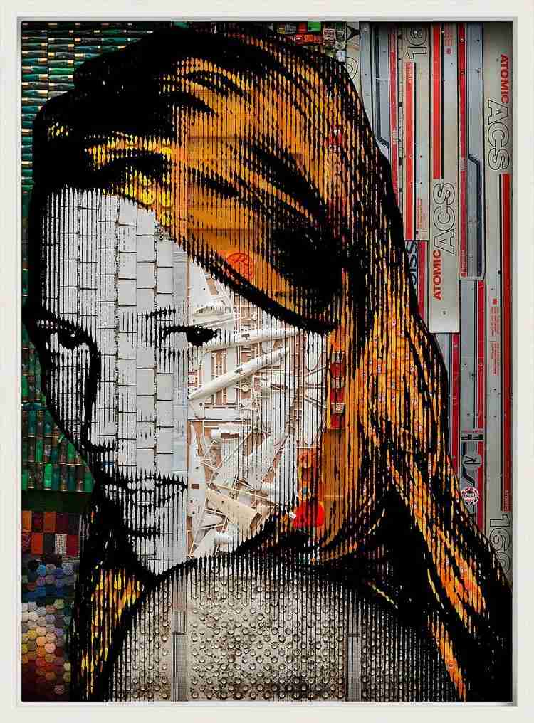 Modern fotokonst -Renaud-Delorme-wande-kate-moss-collage-vardagsobjekt