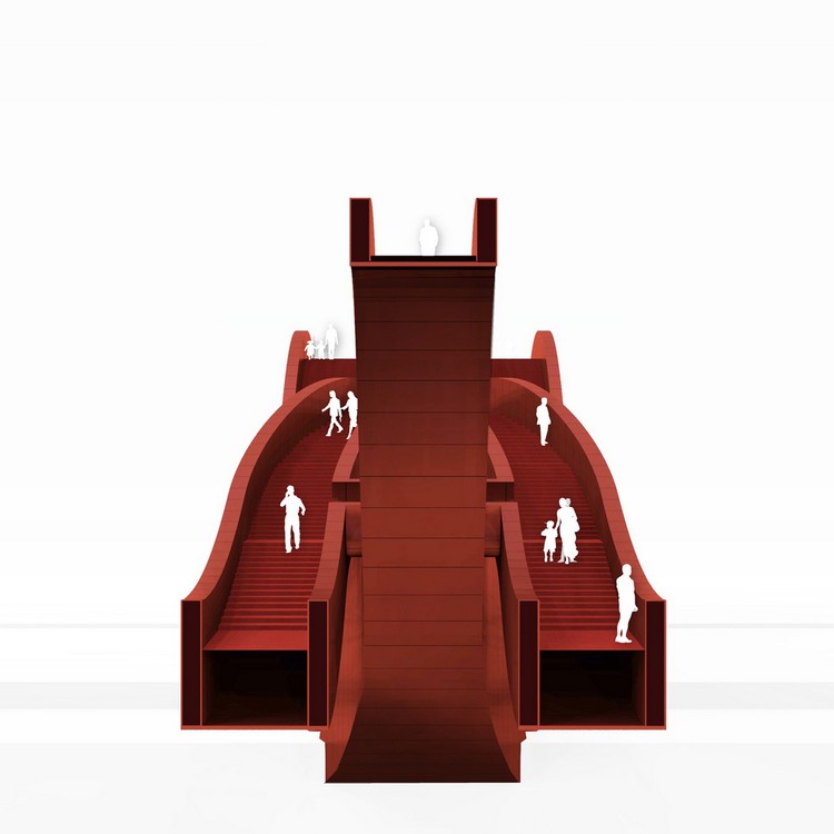 modern-fotgängare-bro-röd-Kina-arkitektur-sektion