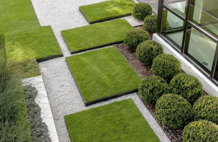 modern trädgård arkitektur trädgårdsdesign geometriska former plantering lådformad kombination
