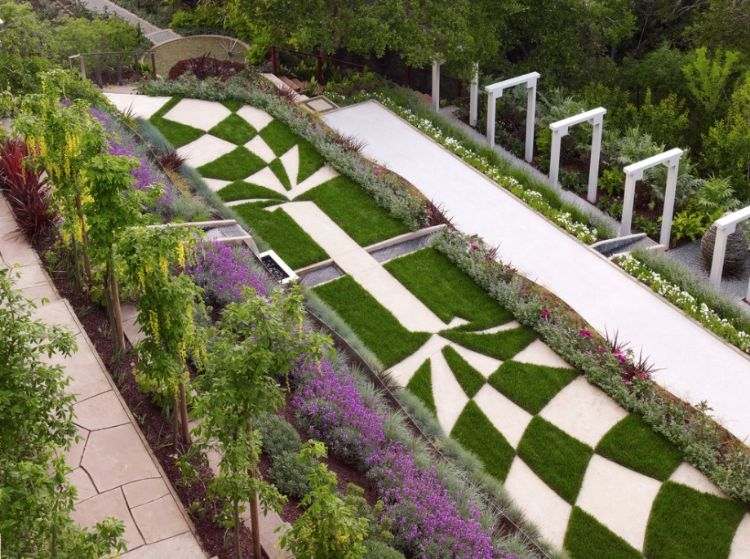 modern trädgård arkitektur trädgård design geometriska former sökväg