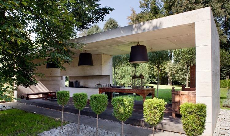 modern-trädgård-design-deco-eldstad-öppen spis-grill-terrass tak-betong