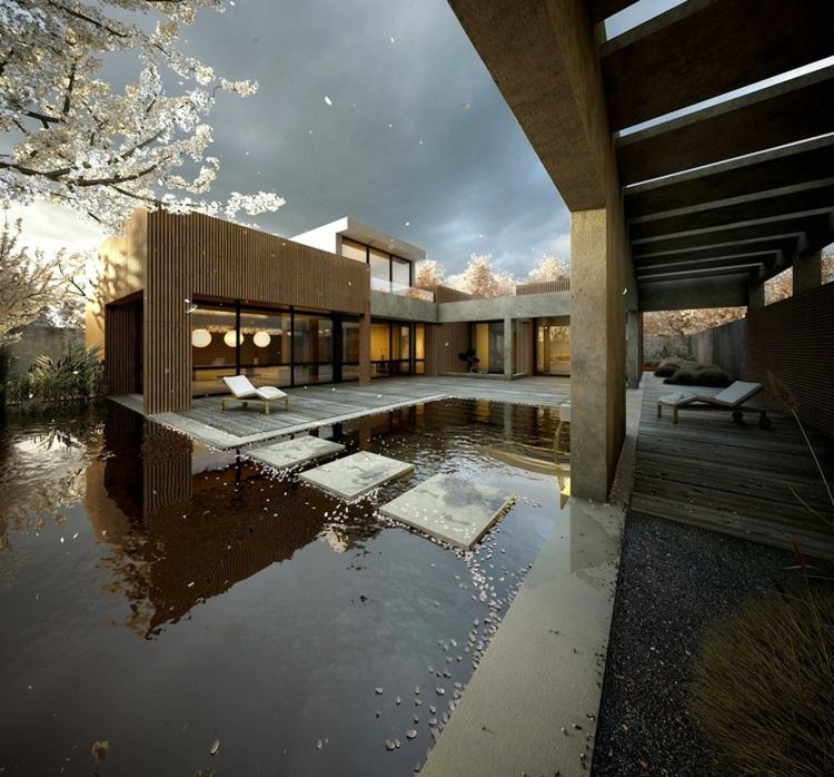 modern-trädgård-design-stenar-vatten-damm-trappstenar-grustak
