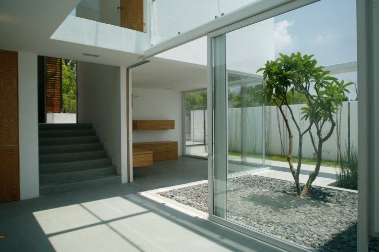 modern-trädgård-design-stenar-hus-design-minimalistisk-vita-träd-stenar
