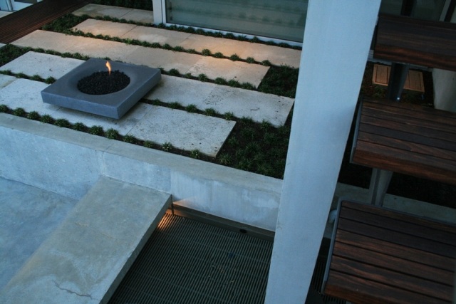 landskapsarkitektur hem modern öppen spis betong plattgolv Ambleside