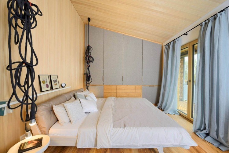 modern-komfort-bio-effektivitet-sovrum-trä-beklädnad-tak ram-inbyggd garderob