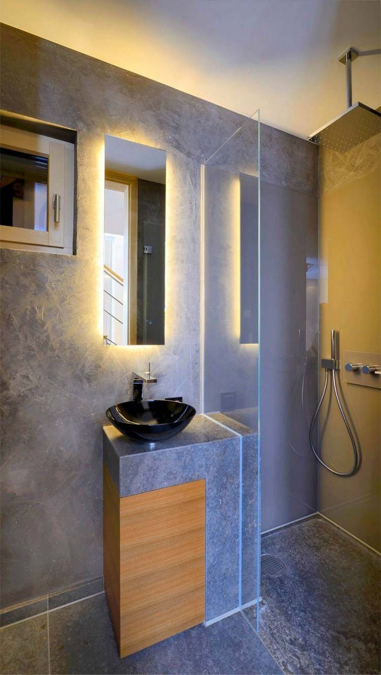 Modern mys bio-effektivitet-badrum-duschkabin-led-ljus-sten-trä