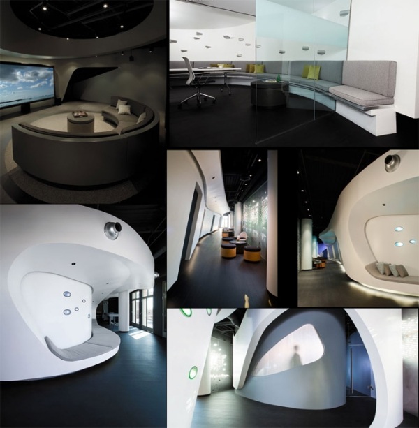 Rörliga bilder företagskontor los angelis futuristiska interiör
