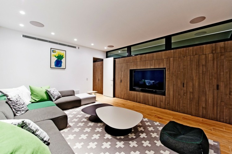 sittgrupp interiör soffa grå tv matta design hus