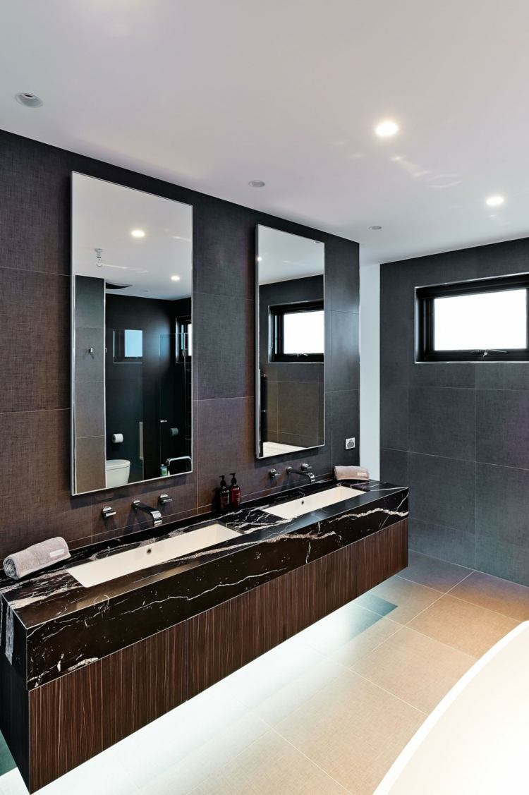 badrumskonsol sten svart modernt hus design spegel