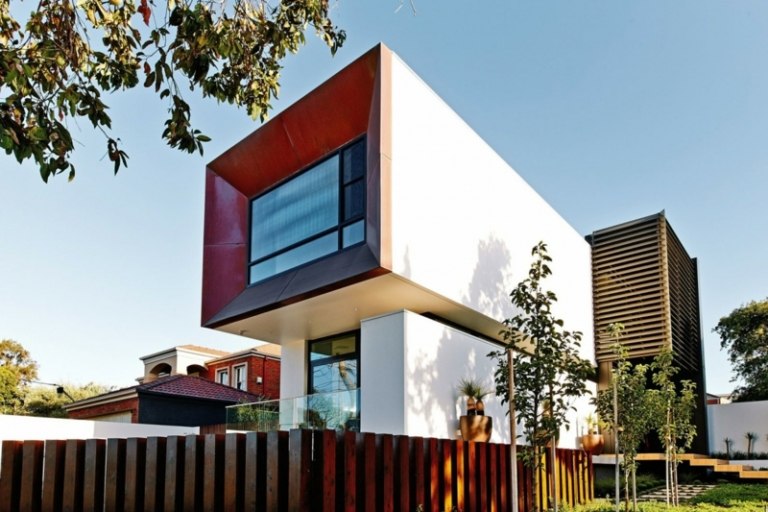 modern husdesign utomhusfasad vit röd