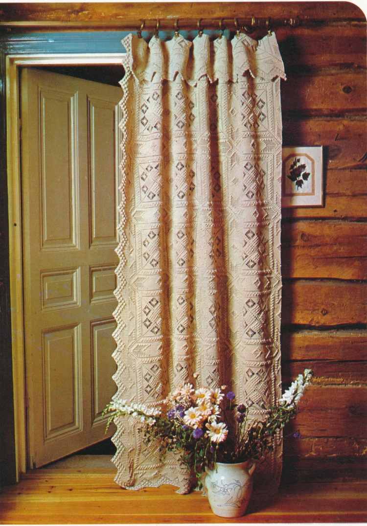 Moderna virkade gardiner -land-dörr-gardin-vas-blomma väggbeklädnad-trä-alm