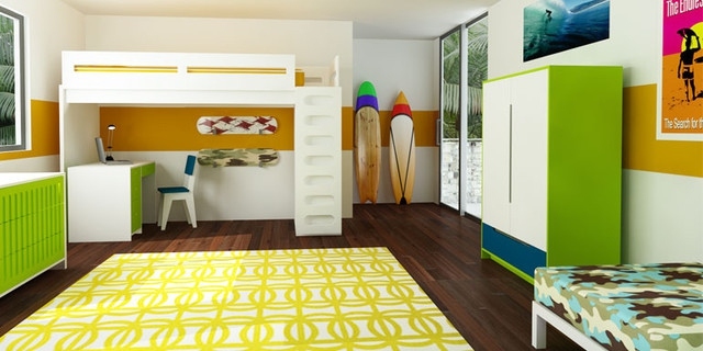 design barnrum inrättat gul matta laminatgolv