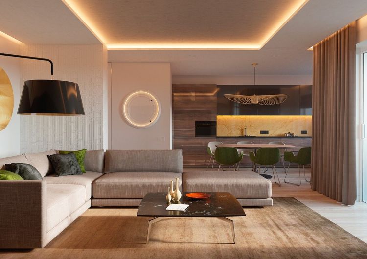 moderna indirekta takbelysning idéer-atmosfär-design-bordslampa