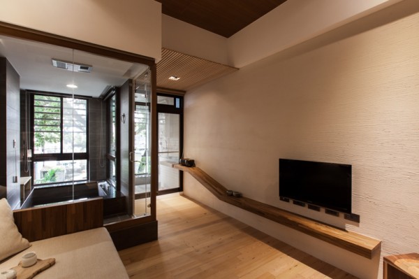 hus trendig minimalism japansk väggbeklädnad trä soffa inredning