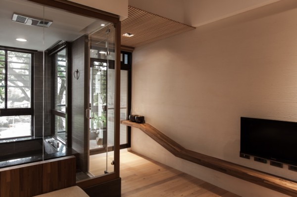 japansk husingång minimalistisk trendig design deco väggglas trä