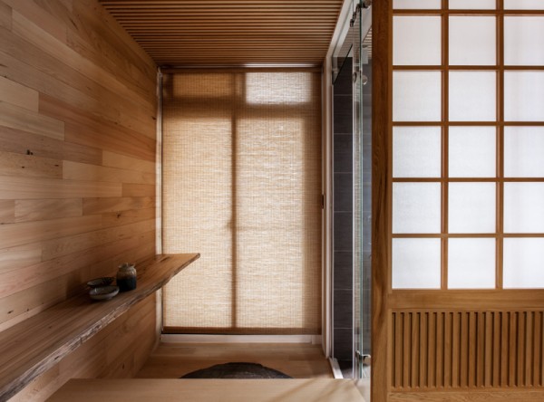 hus japansk trendig liten arkitektur design bambu väggbeklädnad belysning