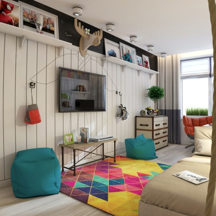 ungdomsrum modern beanbag turkos sidobord deko