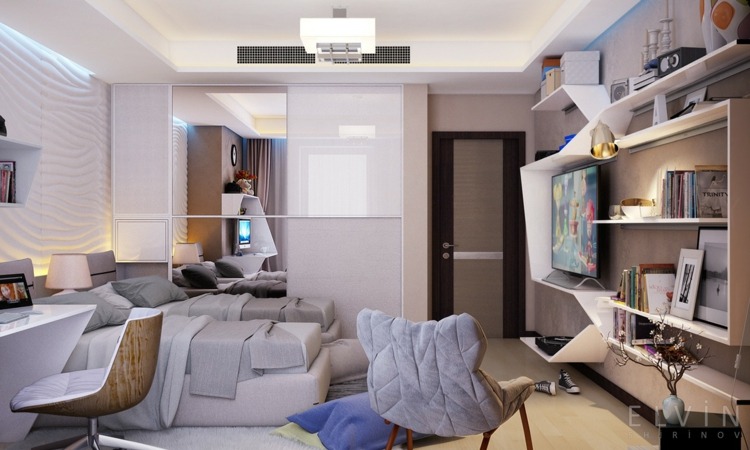 moderna ungdomsrum vägg enhet design hyllor sängar