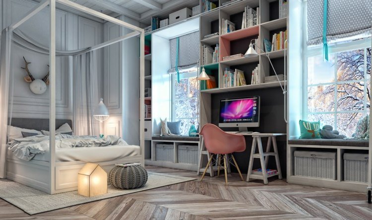 ungdomsrum moderna himmelssängar design korgar persienner