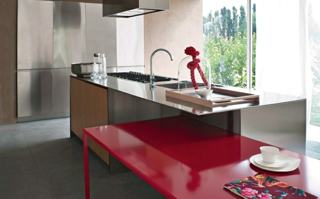 Edelstein-högglansat kök-med-rött-bord