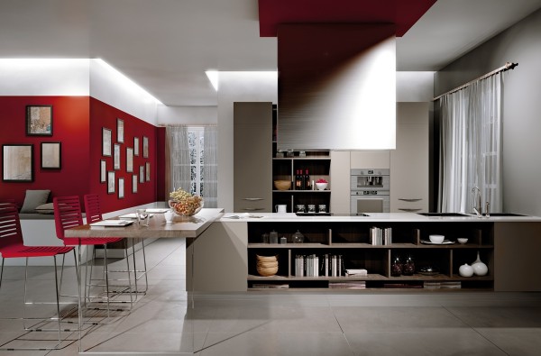 röd-vägg-i-köket minimalism