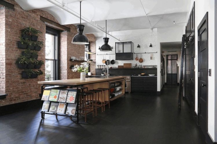 designa ett kök utan väggskåp väggskåp väggskåp praktiska idéer funktionell minimalistisk tegelvägg mörkt golv