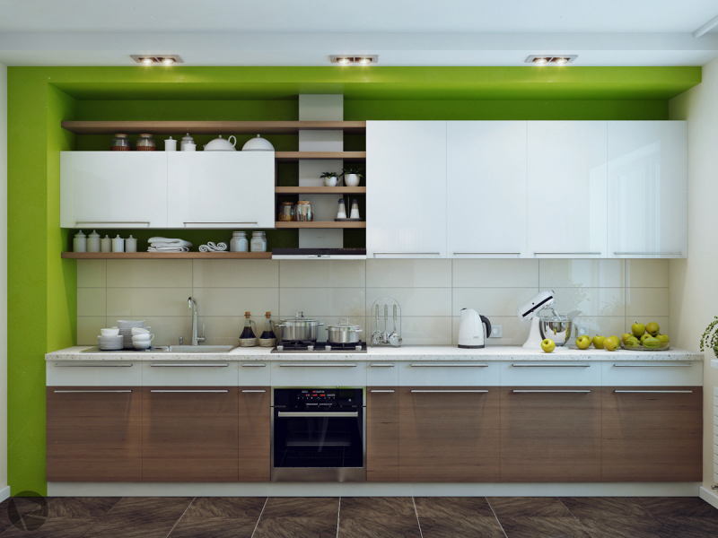 Moderna köksbilder-grön-vägg-färg-vit-trä-kakel-spegel