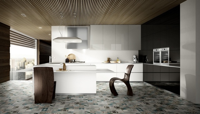högglansat kök handtagslöst köksmöbler humör trä stol design rum design
