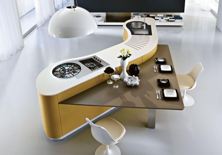 modern-tårta-utrustning-hi-tech-minimalistisk-vit-gul-matbord-triangel-kök ö