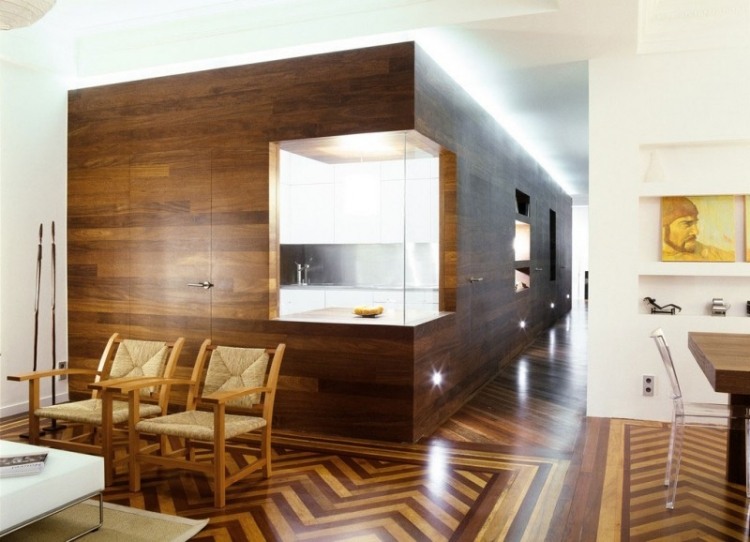 modern-tårta-utrustning-hi-tech-minimalistisk-trä-massivt-parkett-golv-väggbeklädnad-träfaner