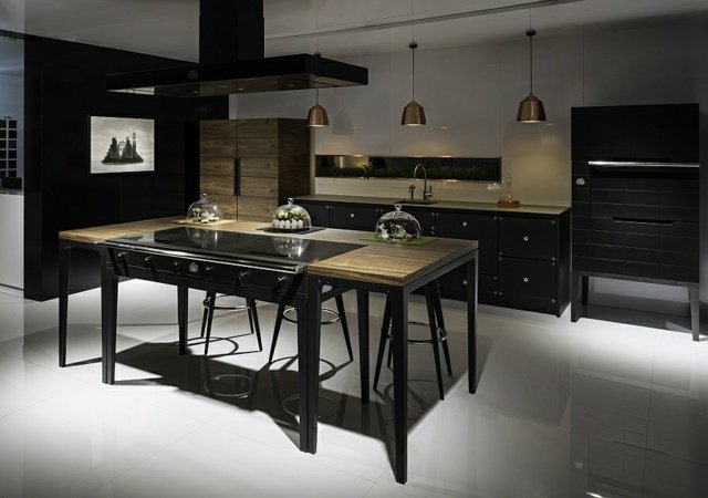 Spis träbord design idéer svarta köksfronter