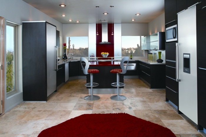 kök design modern svart röd möbler kylskåp